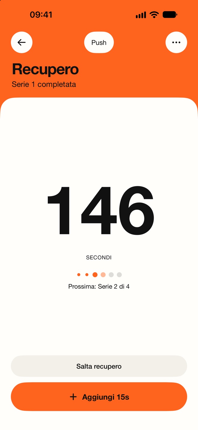 NodLift rest screen in Italian: countdown and next set